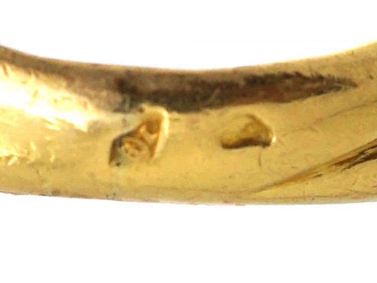 French 18ct Gold Snake Ring. set with Diamonds with Emerald Eyes