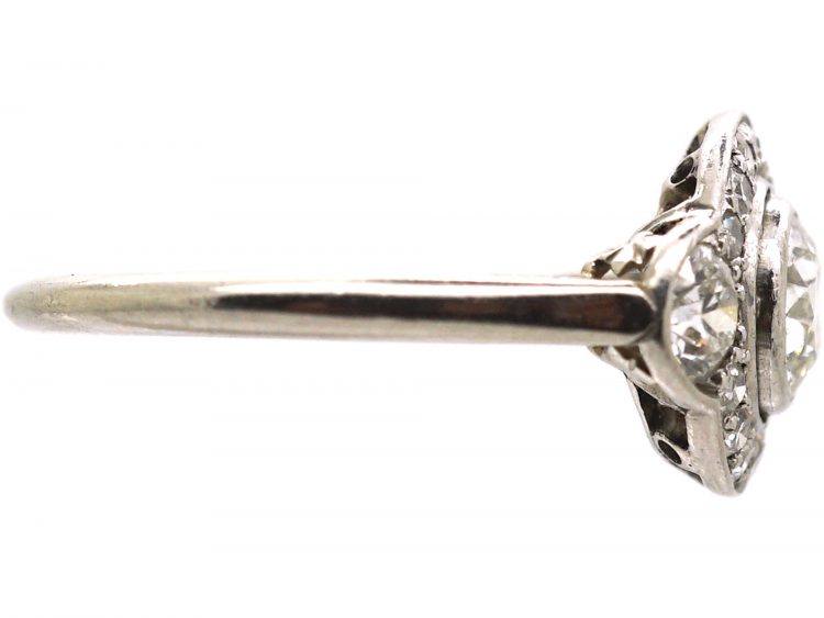 Art Deco Platinum, Three Stone Diamond Cluster Ring