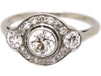 Art Deco Platinum, Three Stone Diamond Cluster Ring