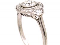 Art Deco Platinum, Three Stone Diamond Cluster Ring