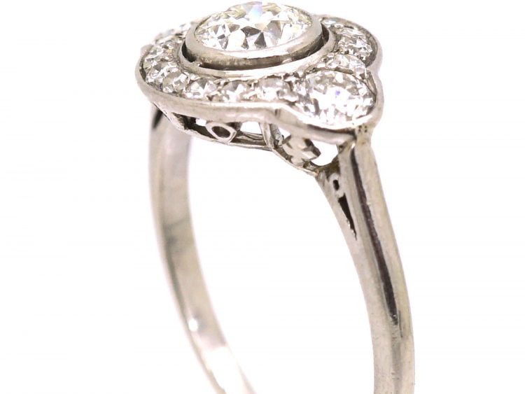 Art Deco Platinum, Three Stone Diamond Cluster Ring