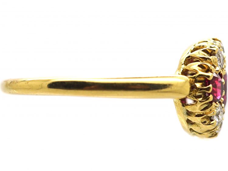 Edwardian 18ct Gold Three Stone Ruby & Diamond Ring