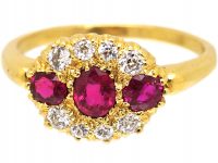 Edwardian 18ct Gold Three Stone Ruby & Diamond Ring