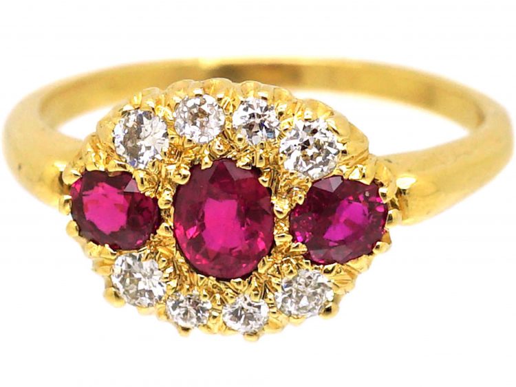 Edwardian 18ct Gold Three Stone Ruby & Diamond Ring