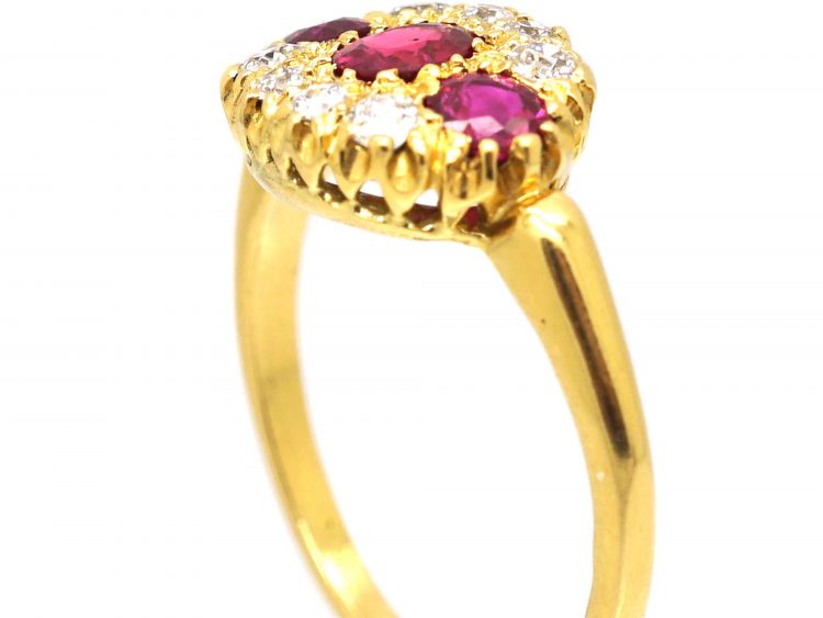 Edwardian 18ct Gold Three Stone Ruby & Diamond Ring
