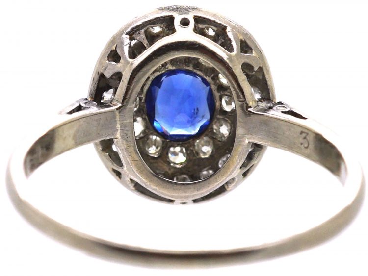 Edwardian Platinum, Sapphire & Two Row Diamond Cluster Ring