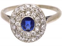 Edwardian Platinum, Sapphire & Two Row Diamond Cluster Ring