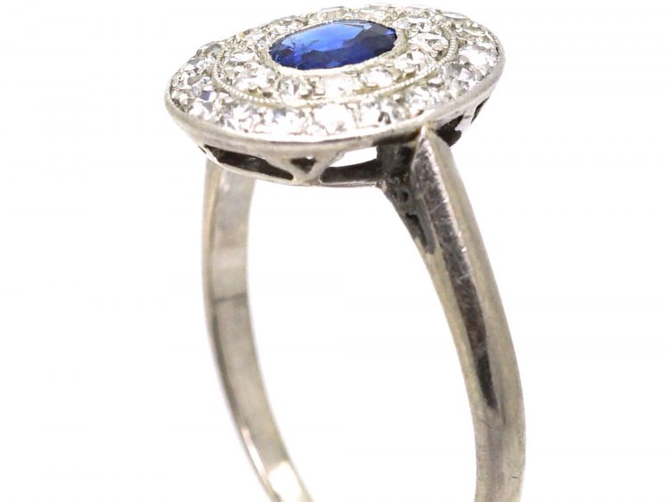 Edwardian Platinum, Sapphire & Two Row Diamond Cluster Ring
