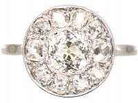 Early Twentieth Century French Platinum Old Mine Cut Diamond Cluster Ring