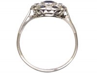 Edwardian Platinum, Sapphire & Diamond Cluster Ring with Small Sapphires around the Edge