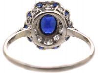 Edwardian Platinum, Sapphire & Diamond Cluster Ring with Small Sapphires around the Edge