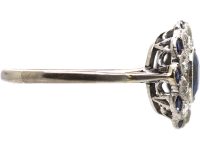 Edwardian Platinum, Sapphire & Diamond Cluster Ring with Small Sapphires around the Edge