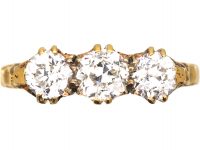 Edwardian 18ct Gold Three Stone Diamond Carved Half Hoop Ring