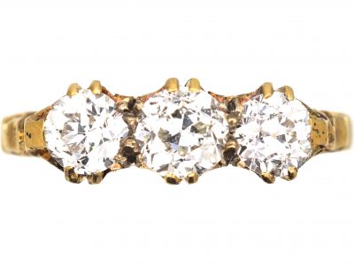 Edwardian 18ct Gold Three Stone Diamond Carved Half Hoop Ring