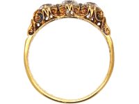 Edwardian 18ct Gold Three Stone Diamond Carved Half Hoop Ring