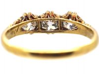 Edwardian 18ct Gold Three Stone Diamond Carved Half Hoop Ring