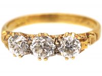 Edwardian 18ct Gold Three Stone Diamond Carved Half Hoop Ring