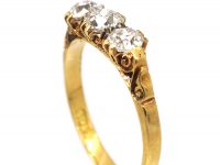 Edwardian 18ct Gold Three Stone Diamond Carved Half Hoop Ring