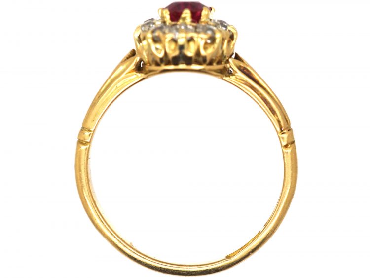 Victorian 18ct Gold, Ruby & Diamond Oval Cluster Ring