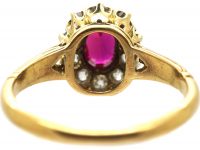 Victorian 18ct Gold, Ruby & Diamond Oval Cluster Ring