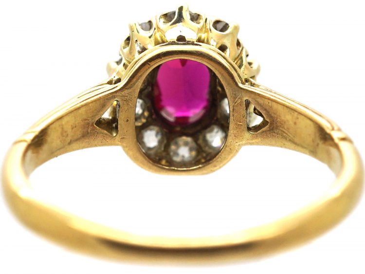 Victorian 18ct Gold, Ruby & Diamond Oval Cluster Ring