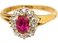 Victorian 18ct Gold, Ruby & Diamond Oval Cluster Ring