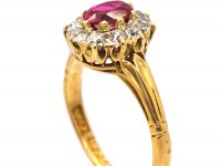Victorian 18ct Gold, Ruby & Diamond Oval Cluster Ring