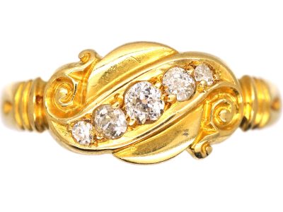 Edwardian 18ct Gold Crossover Ring set with Five Diamonds