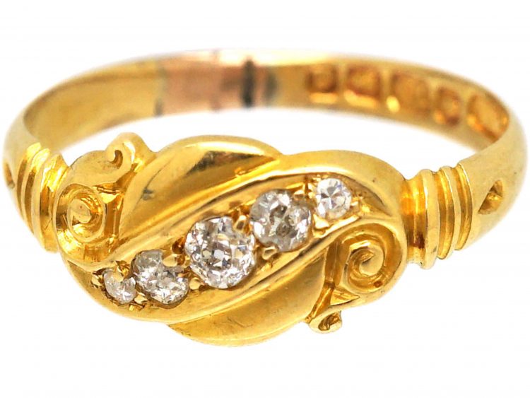 Edwardian 18ct Gold Crossover Ring set with Five Diamonds