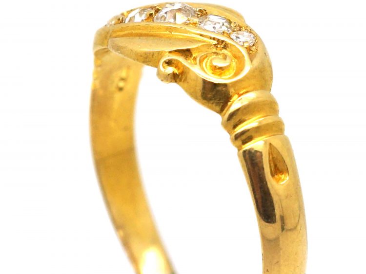 Edwardian 18ct Gold Crossover Ring set with Five Diamonds