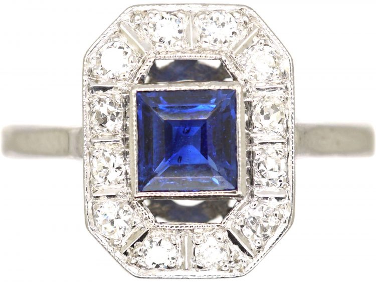 Art Deco Platinum, Sapphire & Diamond Octagonal Ring