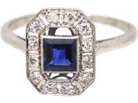 Art Deco Platinum, Sapphire & Diamond Octagonal Ring