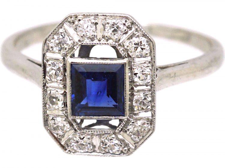 Art Deco Platinum, Sapphire & Diamond Octagonal Ring