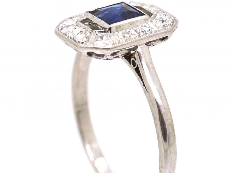 Art Deco Platinum, Sapphire & Diamond Octagonal Ring