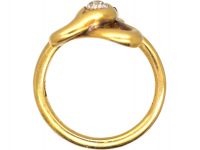 Edwardian 18ct Gold Snake Ring set with a Diamond & Cabochon Ruby Eyes