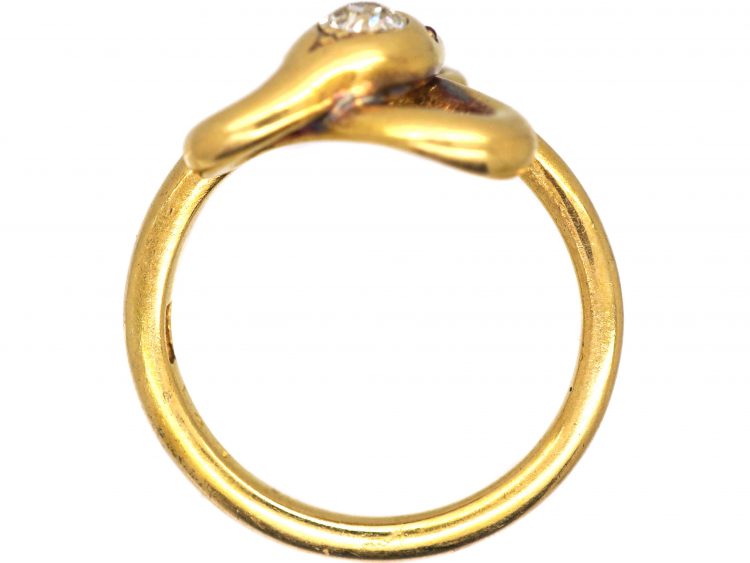 Edwardian 18ct Gold Snake Ring set with a Diamond & Cabochon Ruby Eyes