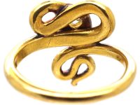 Edwardian 18ct Gold Snake Ring set with a Diamond & Cabochon Ruby Eyes