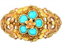 Georgian Two Colour Gold Forget Me Not Ring set with Turquoise