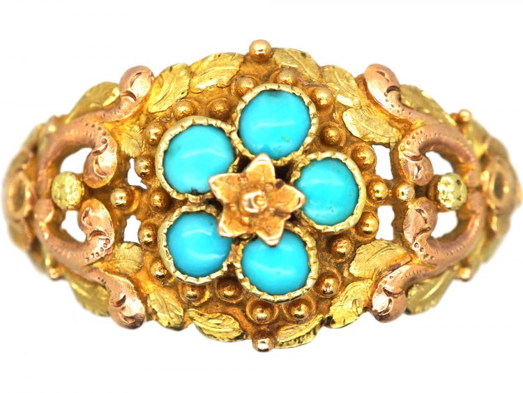 Georgian Two Colour Gold Forget Me Not Ring set with Turquoise