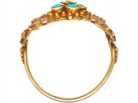 Georgian Two Colour Gold Forget Me Not Ring set with Turquoise