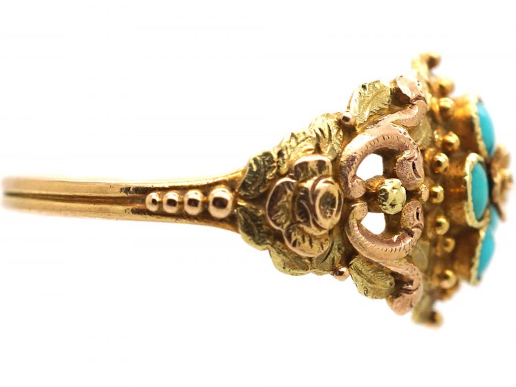 Georgian Two Colour Gold Forget Me Not Ring set with Turquoise