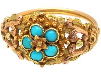 Georgian Two Colour Gold Forget Me Not Ring set with Turquoise
