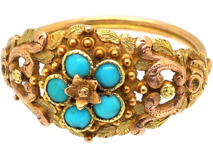 Georgian Two Colour Gold Forget Me Not Ring set with Turquoise