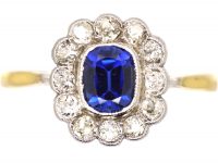 Edwardian 18ct Gold & Platinum, Sapphire & Diamond Oval Cluster Ring