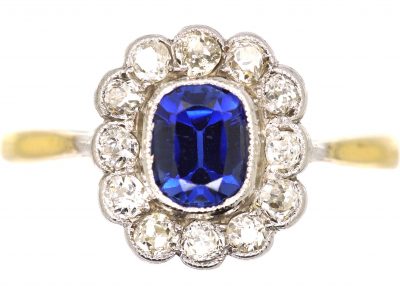 Edwardian 18ct Gold & Platinum, Sapphire & Diamond Oval Cluster Ring