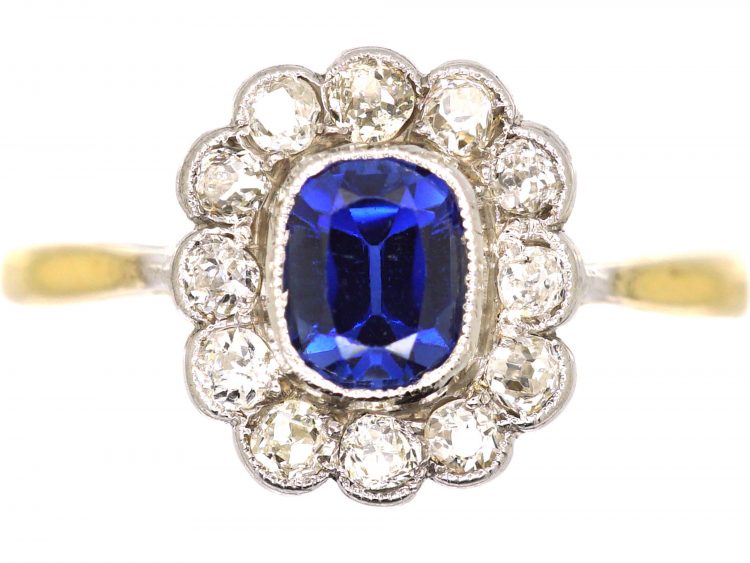 Edwardian 18ct Gold & Platinum, Sapphire & Diamond Oval Cluster Ring