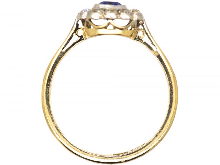 Edwardian 18ct Gold & Platinum, Sapphire & Diamond Oval Cluster Ring