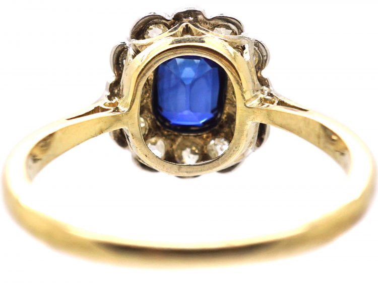 Edwardian 18ct Gold & Platinum, Sapphire & Diamond Oval Cluster Ring