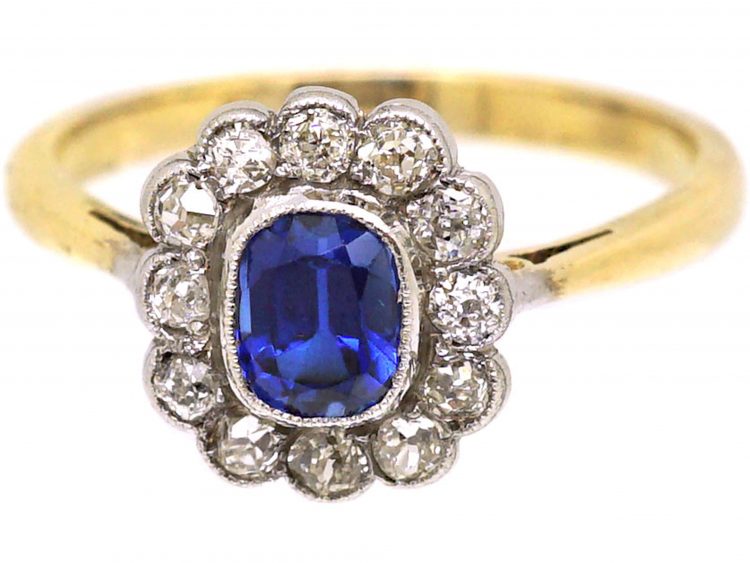 Edwardian 18ct Gold & Platinum, Sapphire & Diamond Oval Cluster Ring