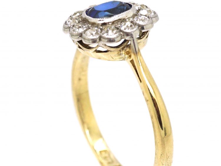 Edwardian 18ct Gold & Platinum, Sapphire & Diamond Oval Cluster Ring